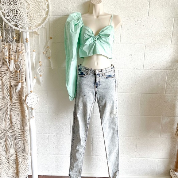 NWT Zara One Puff Shoulder Green Crop Top - Picture 11 of 16